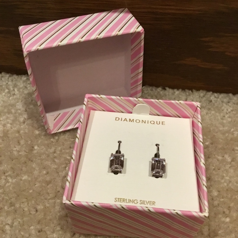 Diamonique Rectangular Dangle Sterling Silver Ear… - image 4